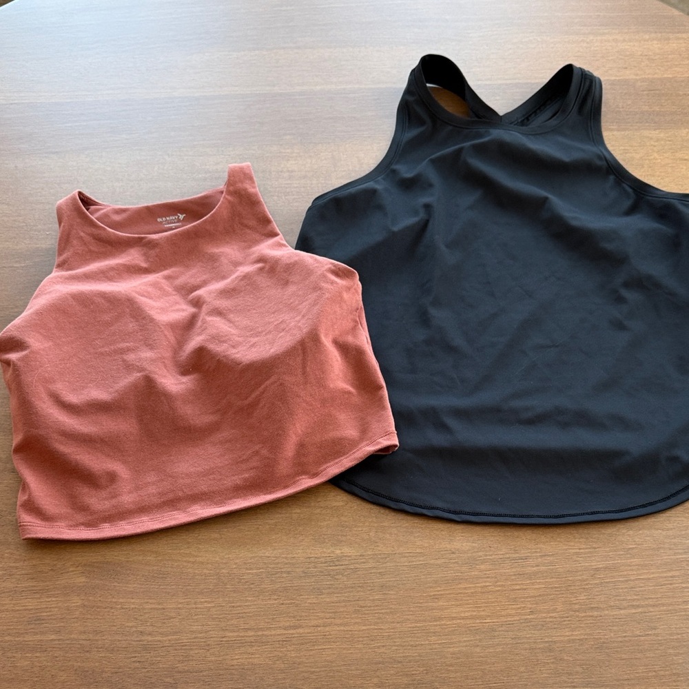 Lot of 2 Old Navy Active Black and Rust Tank Tops.